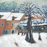 Old village table in winter