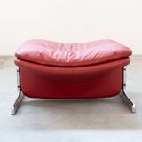 Armchair and pouf in red leather, Vitelli and Ammannati, for Brunati 70/80
