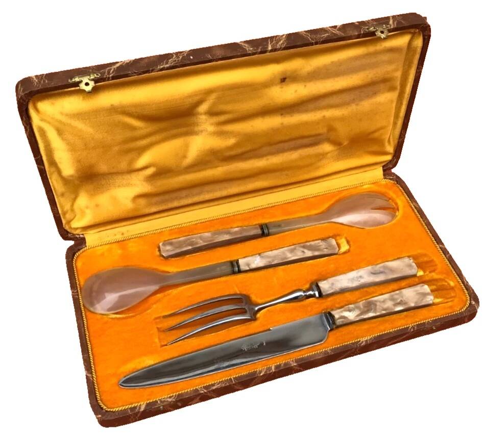 1930s Art Deco Salad Bowl/Lamb Carving Set Sauzedde Cutlery