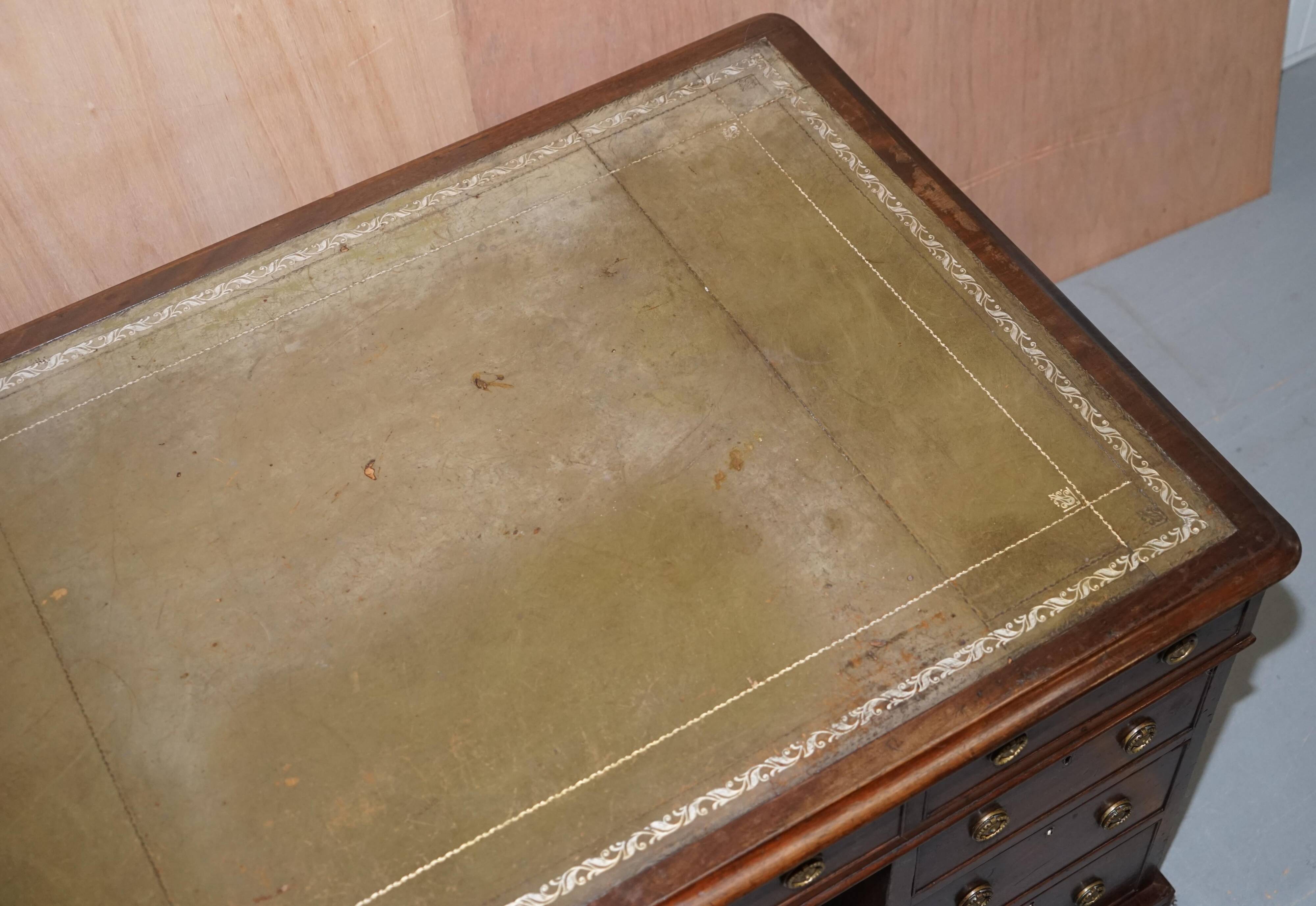 George III double-sided partner's desk in walnut circa 1780 with original handles.