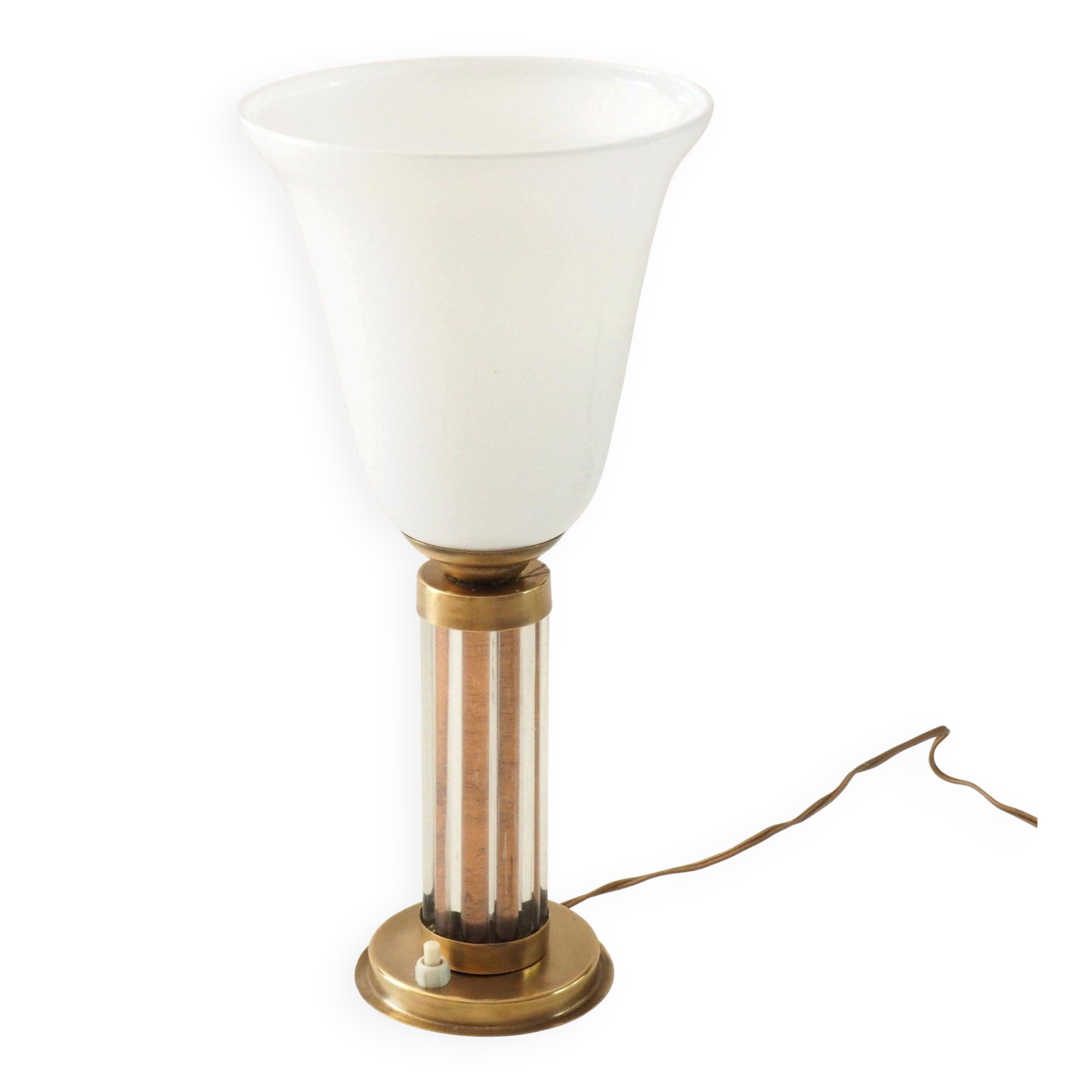 Art Deco lamp with copper and crystal tubes.