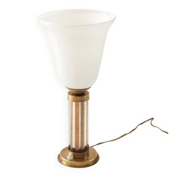 Lampe art déco cuivre et tubes en cristal