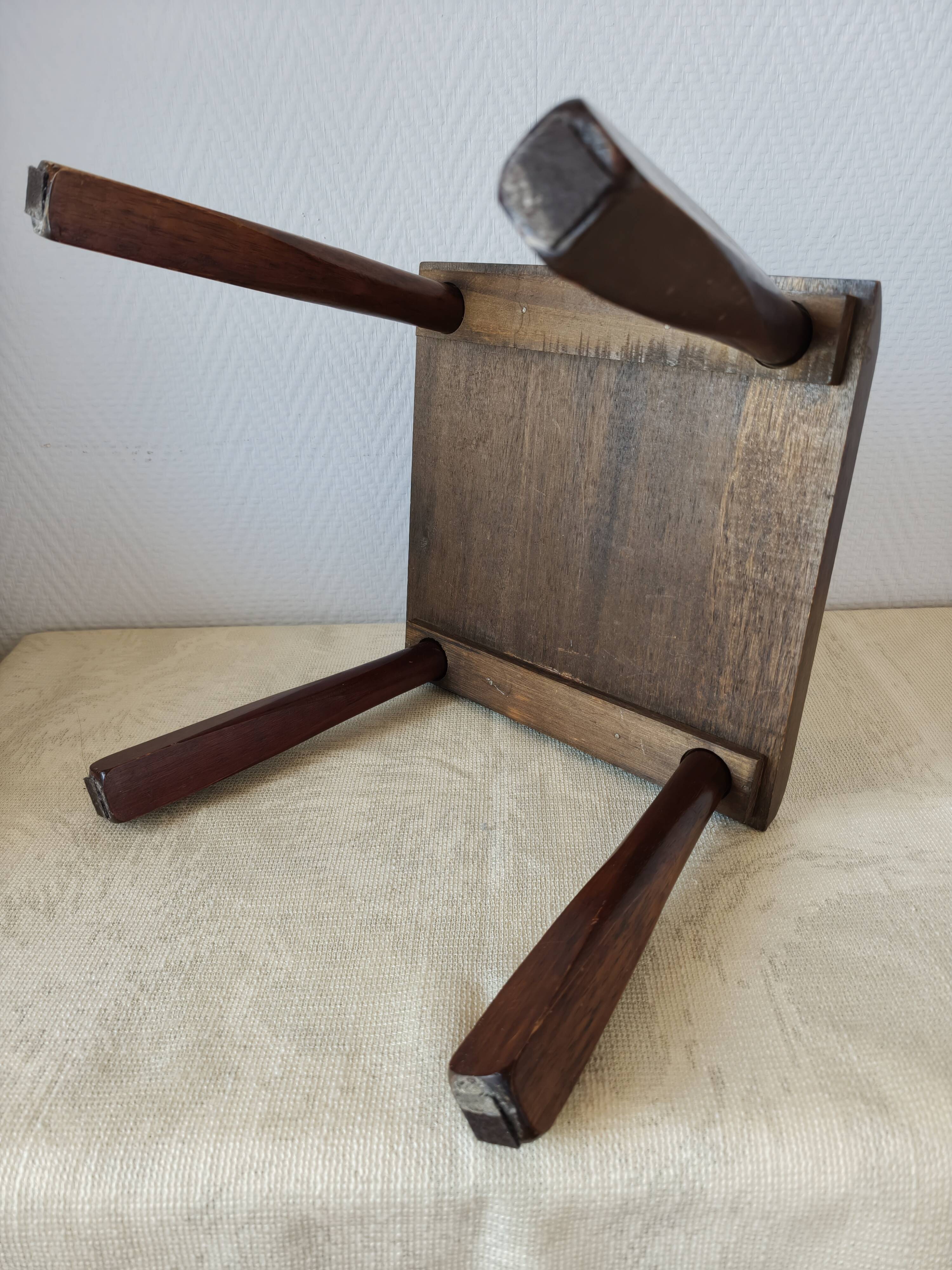 Wooden stool in Scandinavian style, handcrafted, circa 1960.