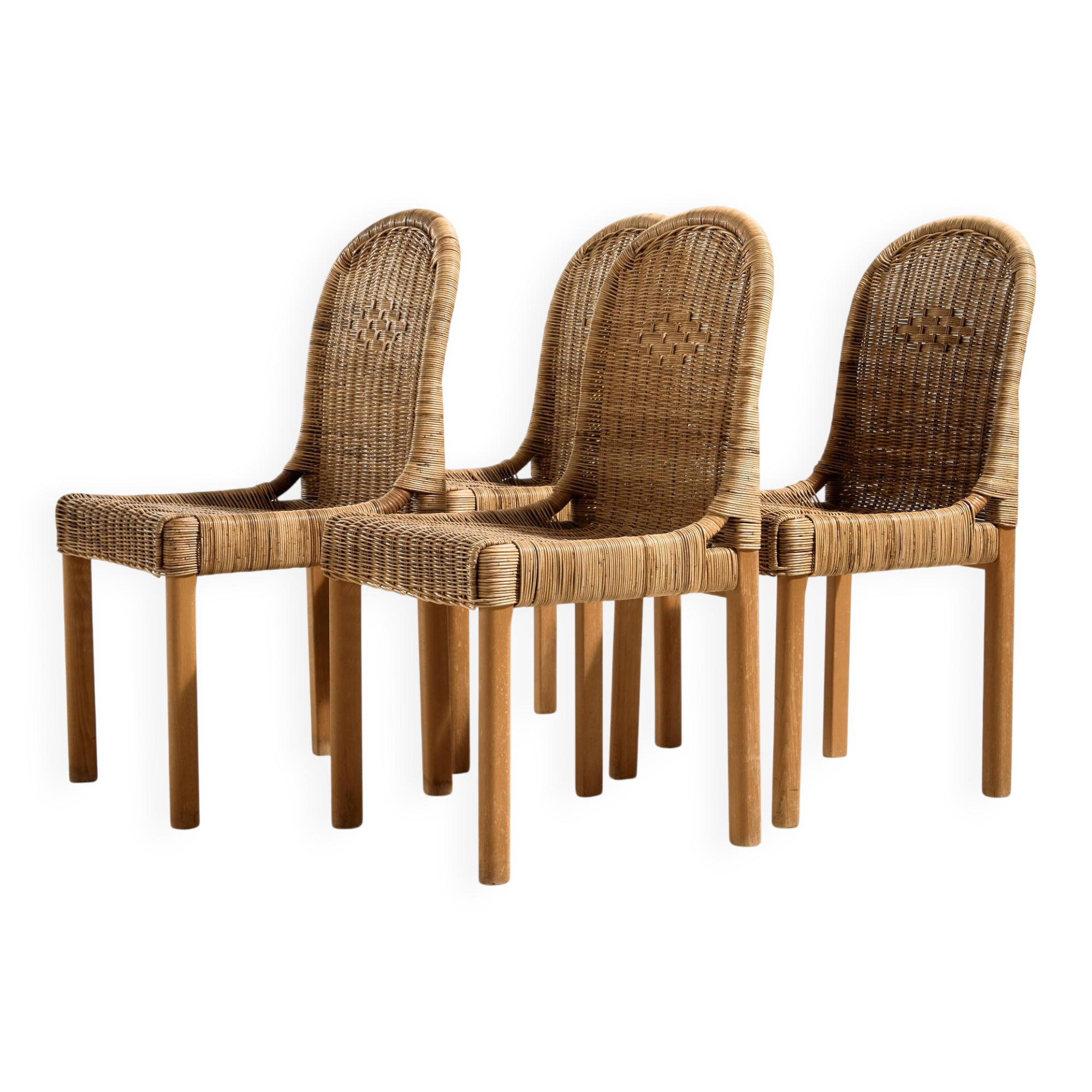 Oak and rattan chair, set of 4