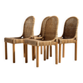 Oak and rattan chair, set of 4