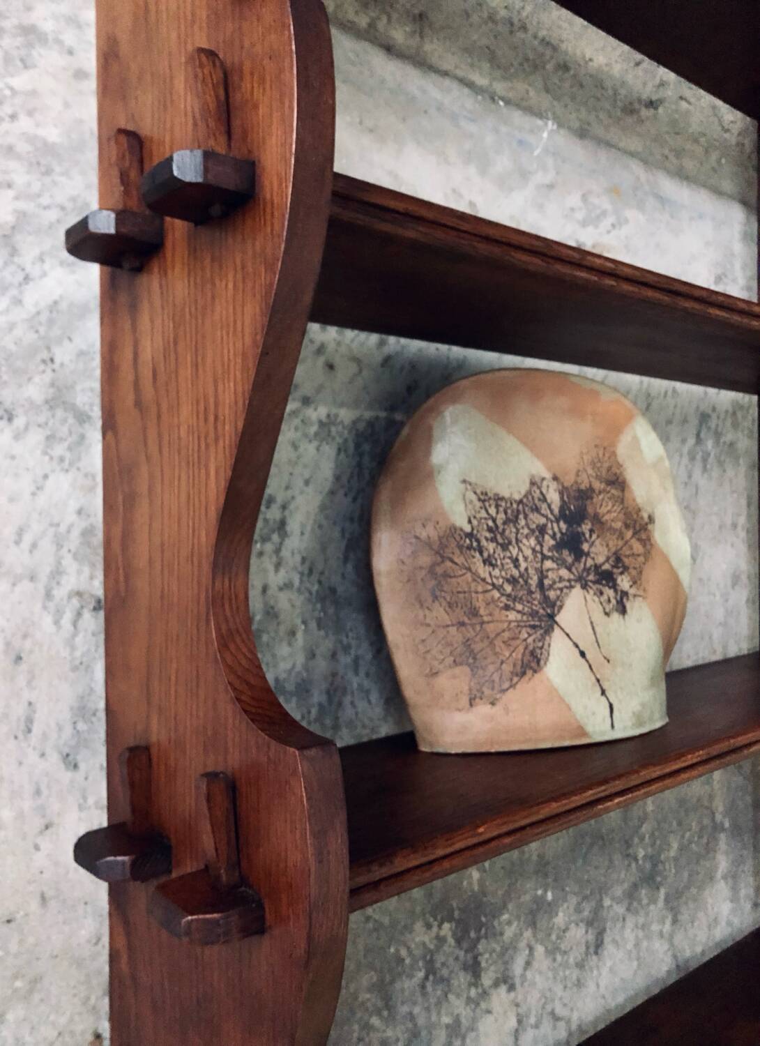 Brutalist shelf with dowels in solid oak