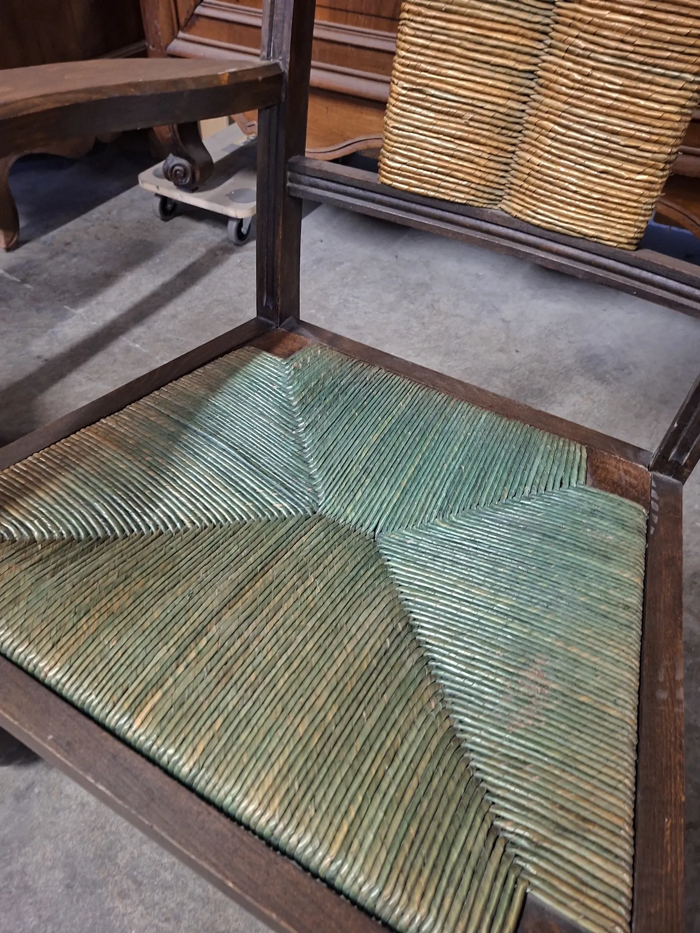 Brutalist pair of rustic turned wooden armchairs from the 1950s.