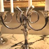 Ercuis House. Pair of three-light candelabra in silver-plated metal