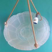 Suspended basin in pressed glass with floral Art Deco decoration, Artistar France.