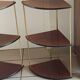Pair of vintage corner shelves in wood and gold metal, 1960s
