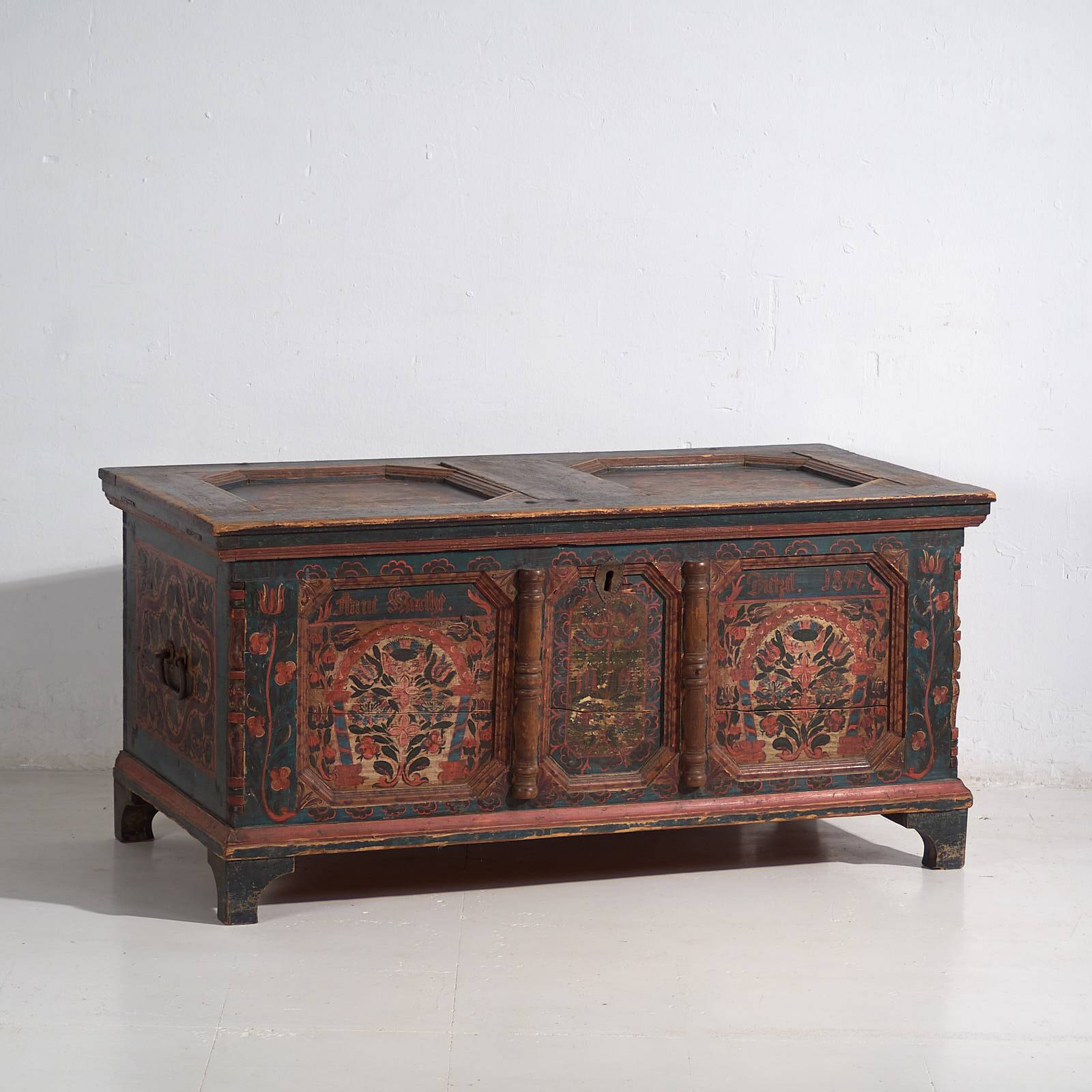 Antique hand-painted trunk dated 1847 #22