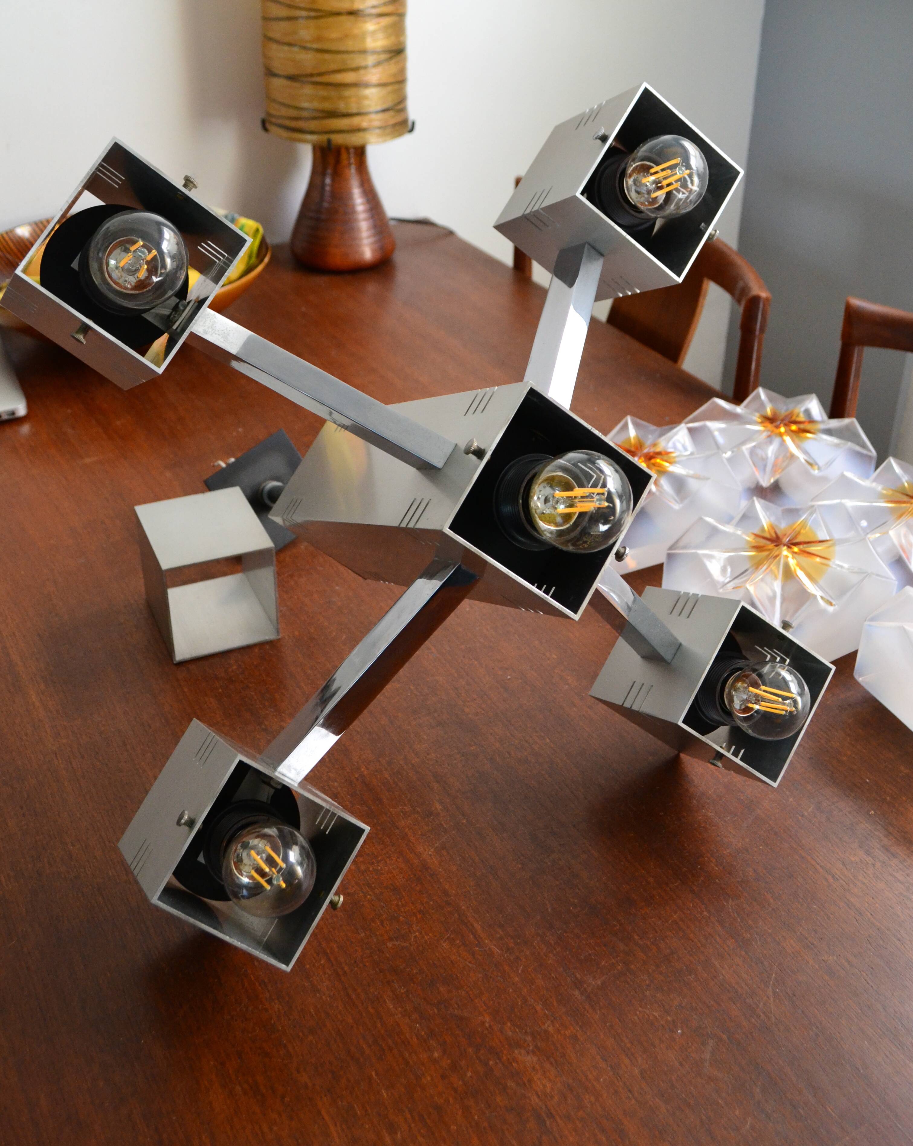 Lustre cubique Sciolari Chrome verre de Murano 60/70s