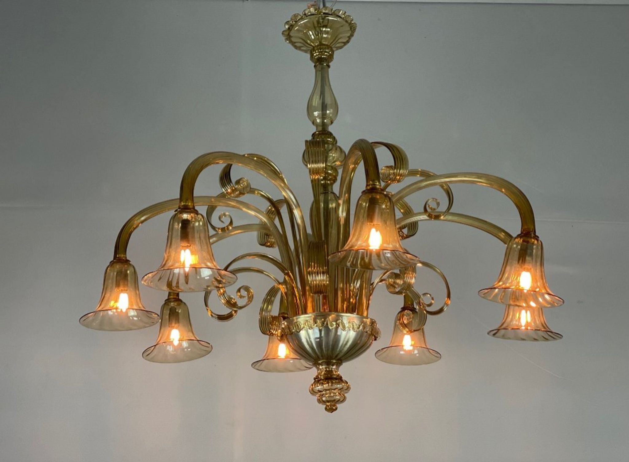 Venetian chandelier in golden murano glass, 8 arms of light
