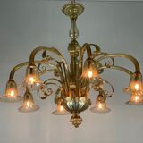 Venetian chandelier in golden murano glass, 8 arms of light