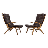 1970s, Danish design by Farstrup, set of 2 armchairs, furniture leather.