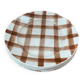 4 assiettes Moulin des Loups à décor de carreaux