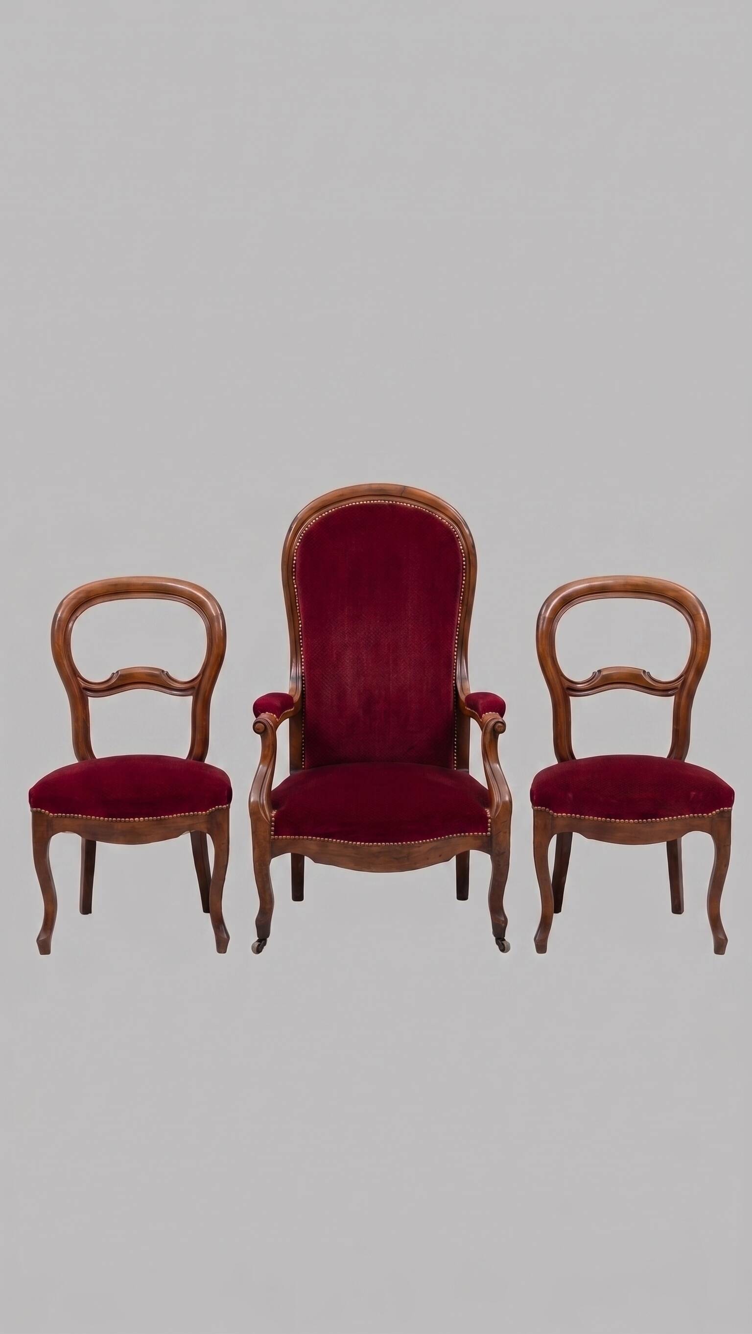 Voltaire armchair and 2 chairs