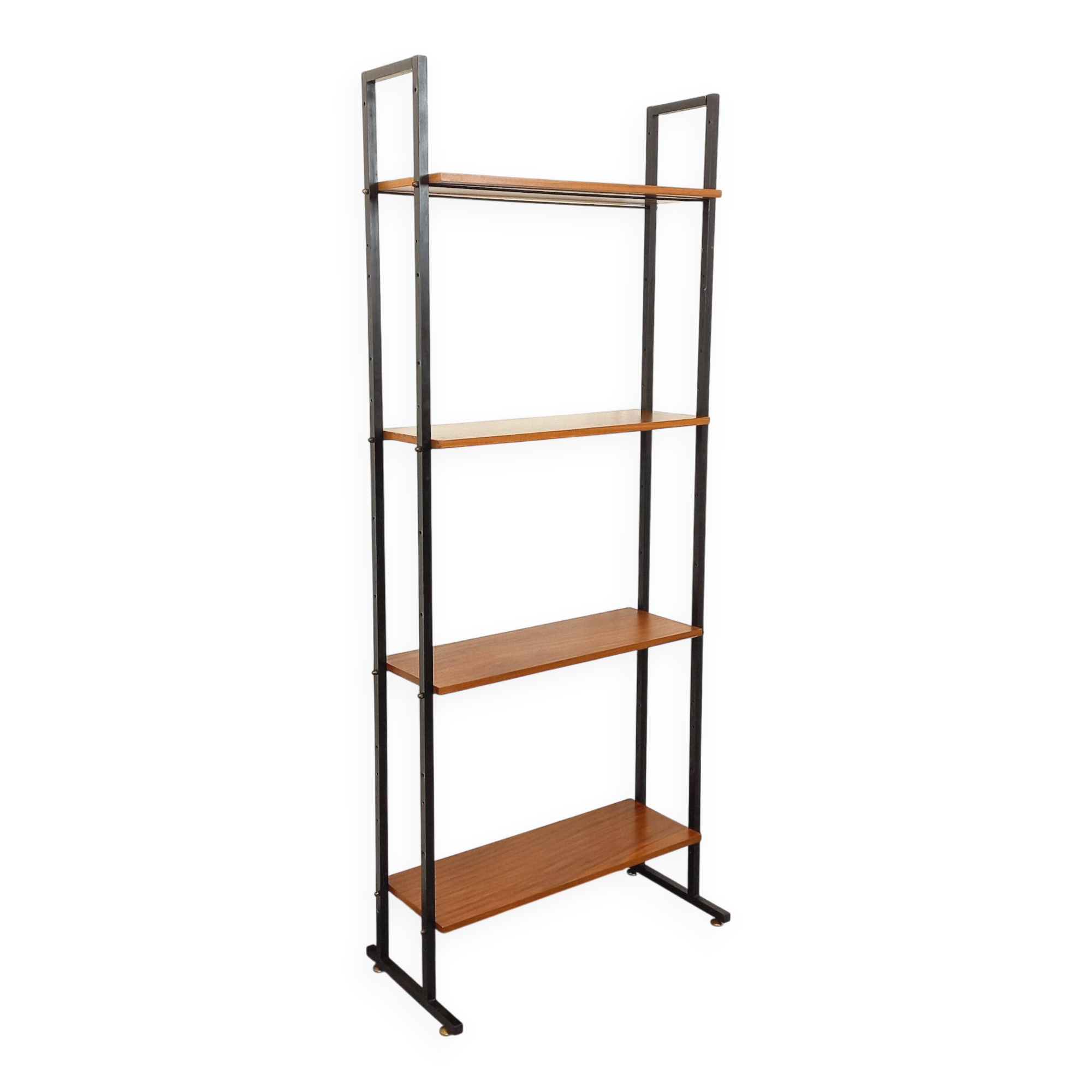 Vintage Italian modular teak and metal bookcase
