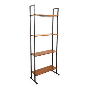 Vintage Italian modular teak and metal bookcase