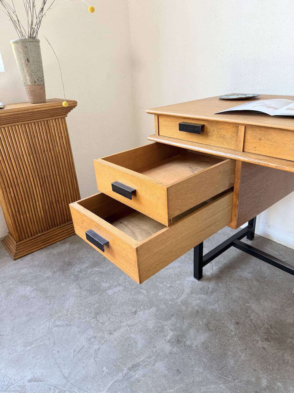 Modernist 50s oak metal desk