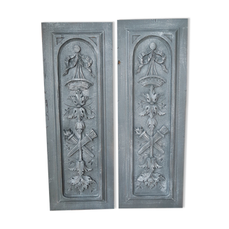 Frontons boiseries bas relief patiné gris