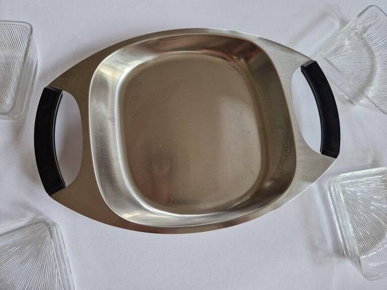 Midcentury Serving Plate Stainless Steel/Glass Cromargan, Germany, 1970s