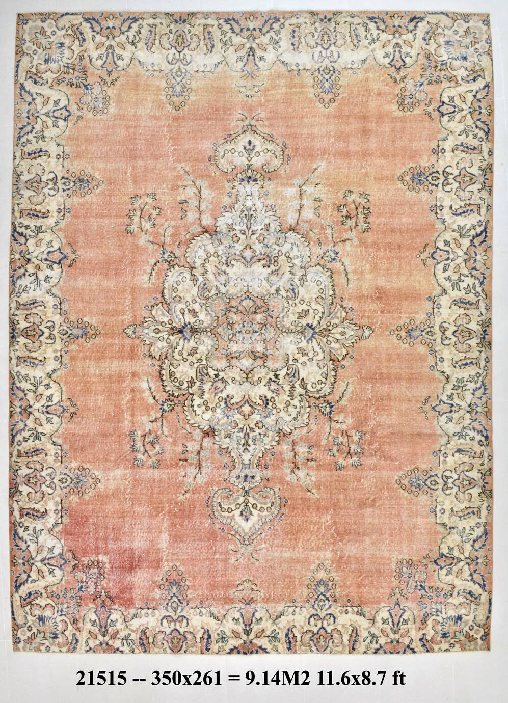 Red & Orange Large Turkish Vintage Rug, 261x351Cm