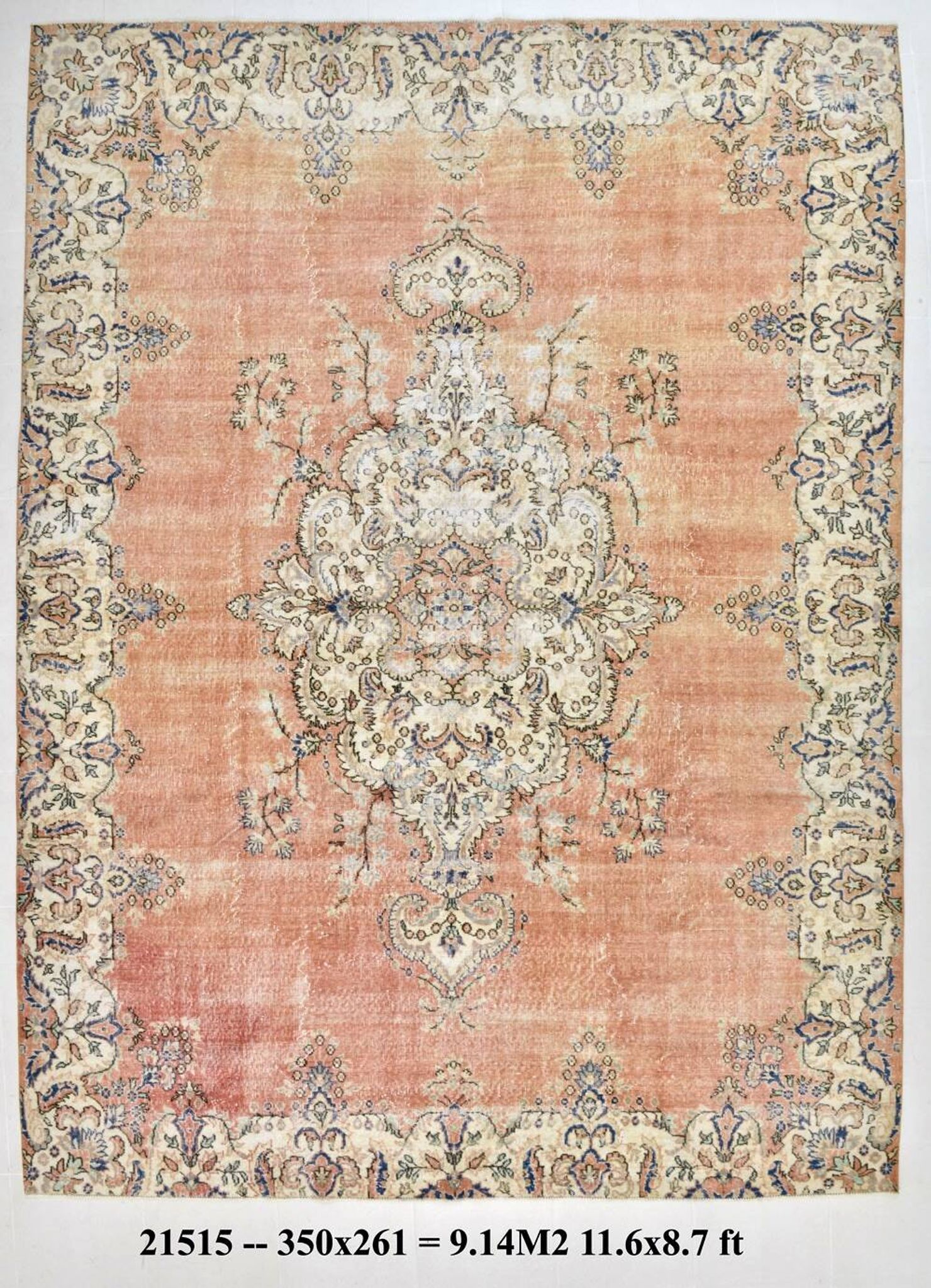 Red & Orange Large Turkish Vintage Rug, 261x351Cm