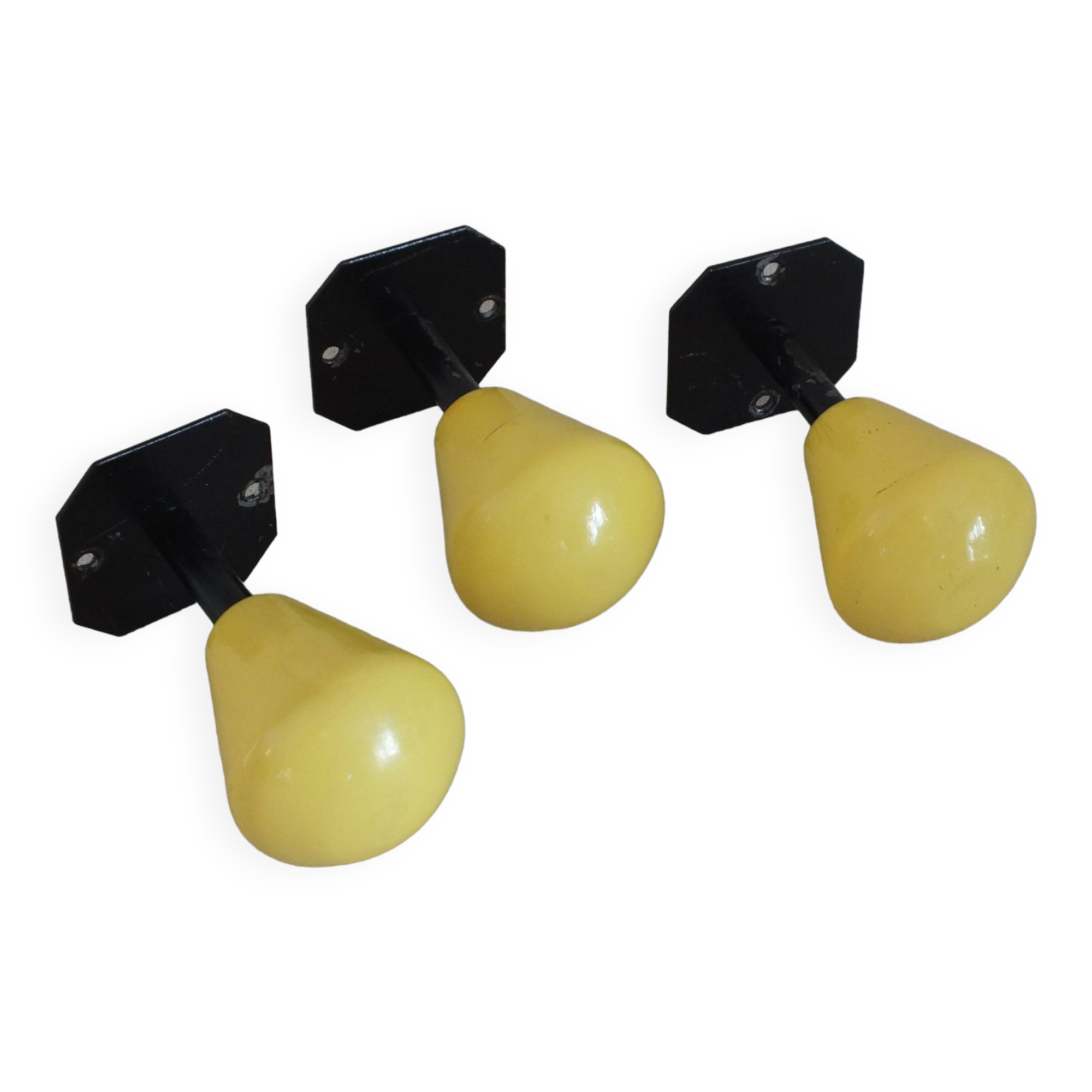 3 vintage coat/door hooks from the 50s/60s black/yellow