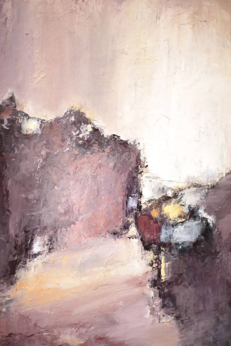 Oil on canvas signed Monique Humbert, abstract composition, wall painting, interior decoration.