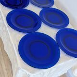 Service of 6 large vintage cobalt blue glass plates by Codec.