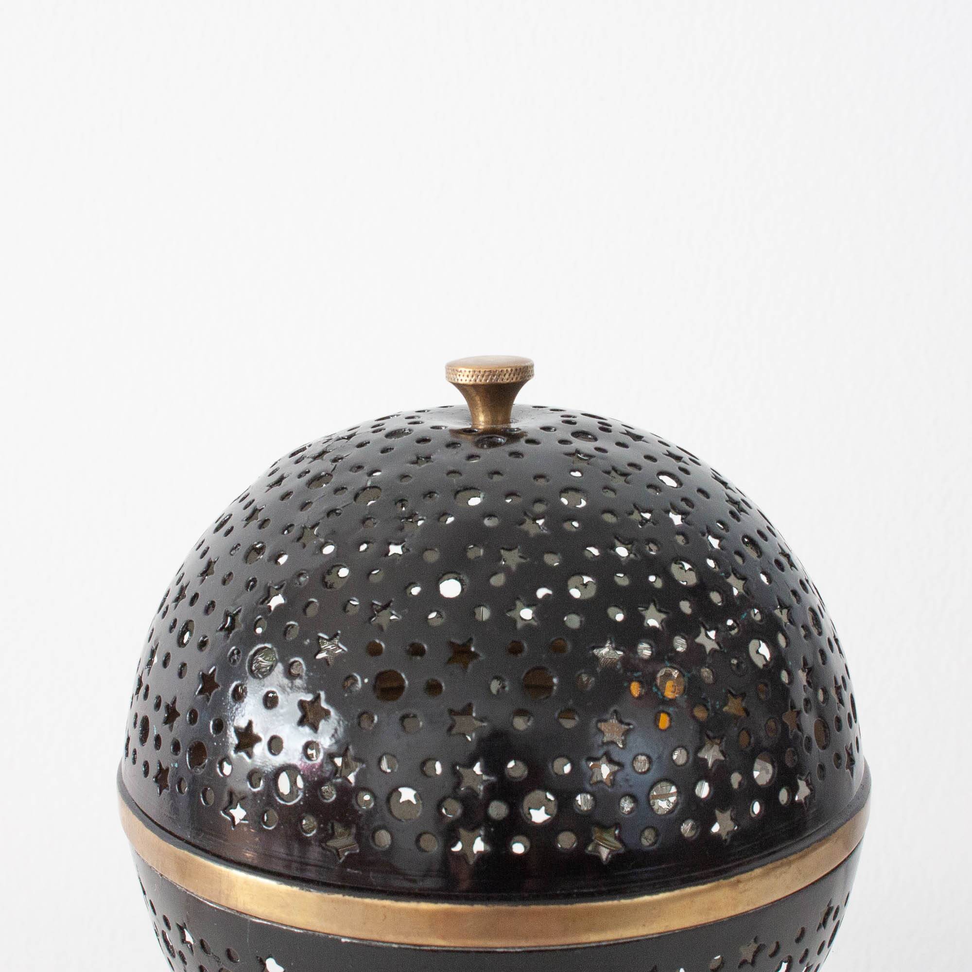 1950s French Saturn Table Lamp in Pierced Aluminum and Brass
