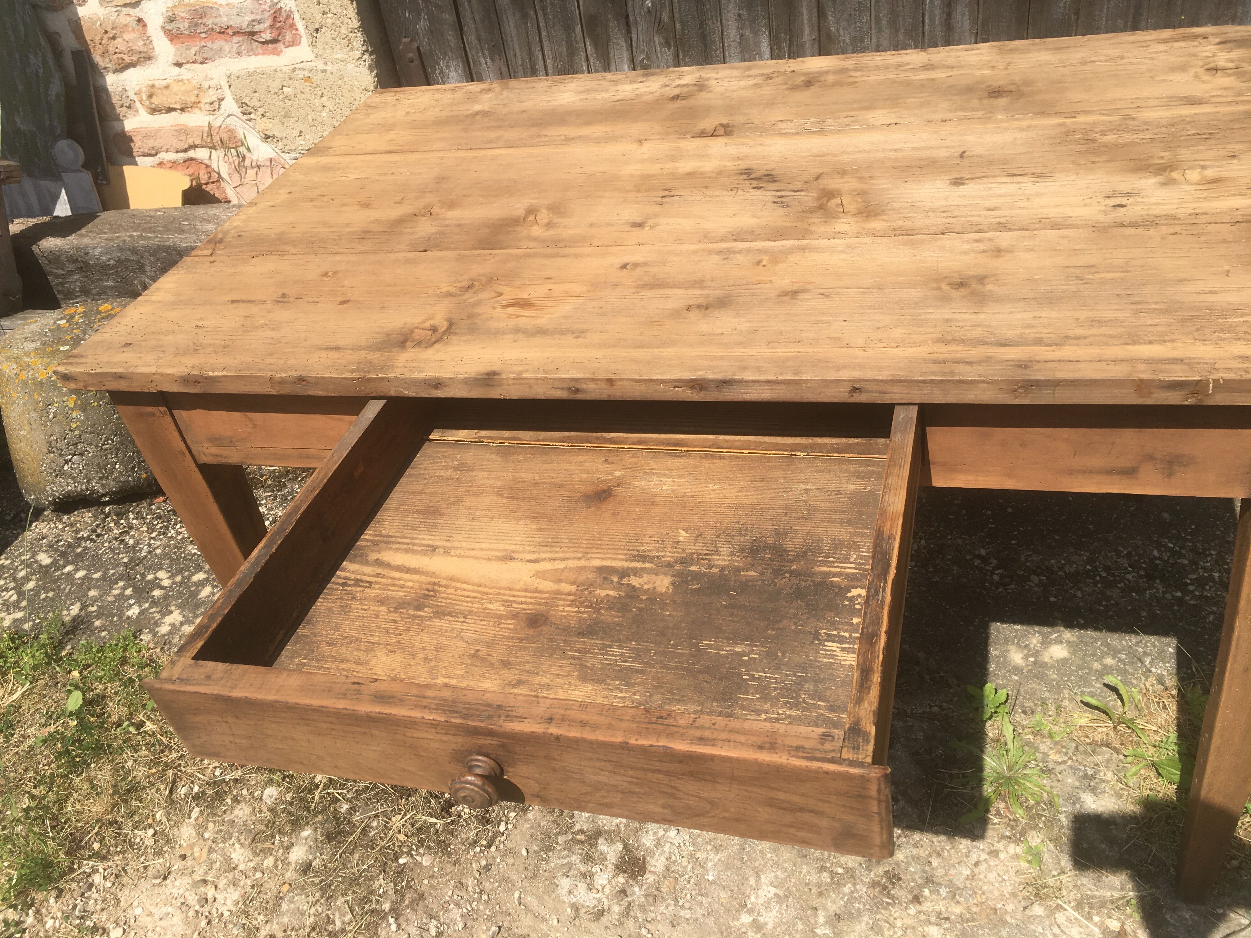 Farmhouse table with raw wood drawer