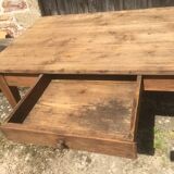 Farmhouse table with raw wood drawer