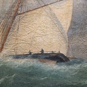Antique Painting With A Sailboat On A Rough Sea, from around 1900