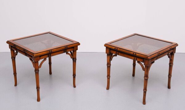 Tables basses en imitation bambou et bois de cerisier, Angleterre, années 1970