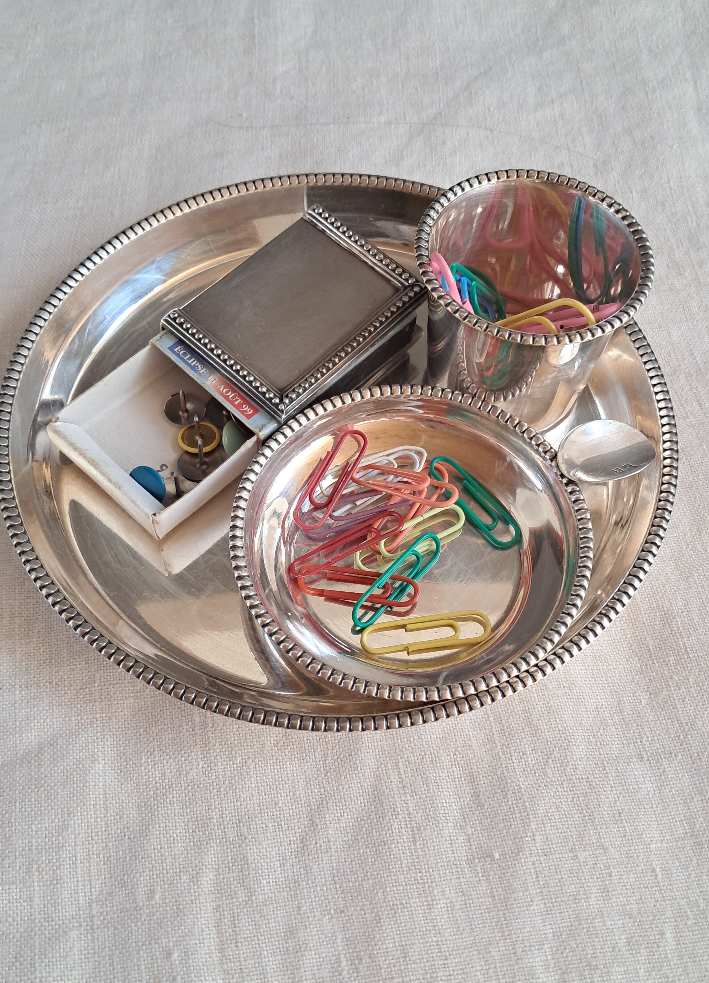 Vintage silver-plated smoker's or desk set – 4 pieces
