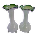 Paire de vases en verre soufflé multicouches style Murano anciens, rétro colorés, Art déco