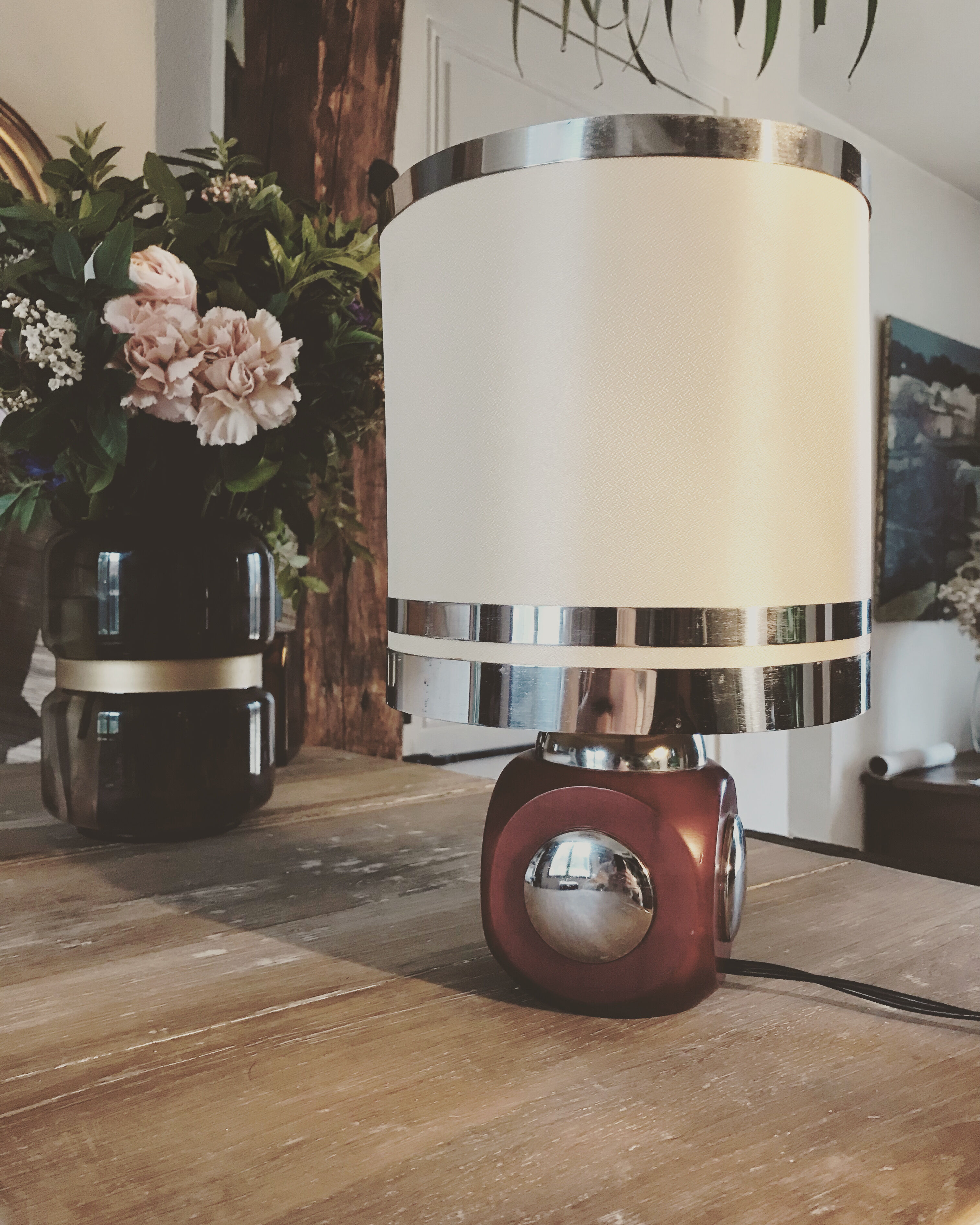 70' lamp in wood and chrome