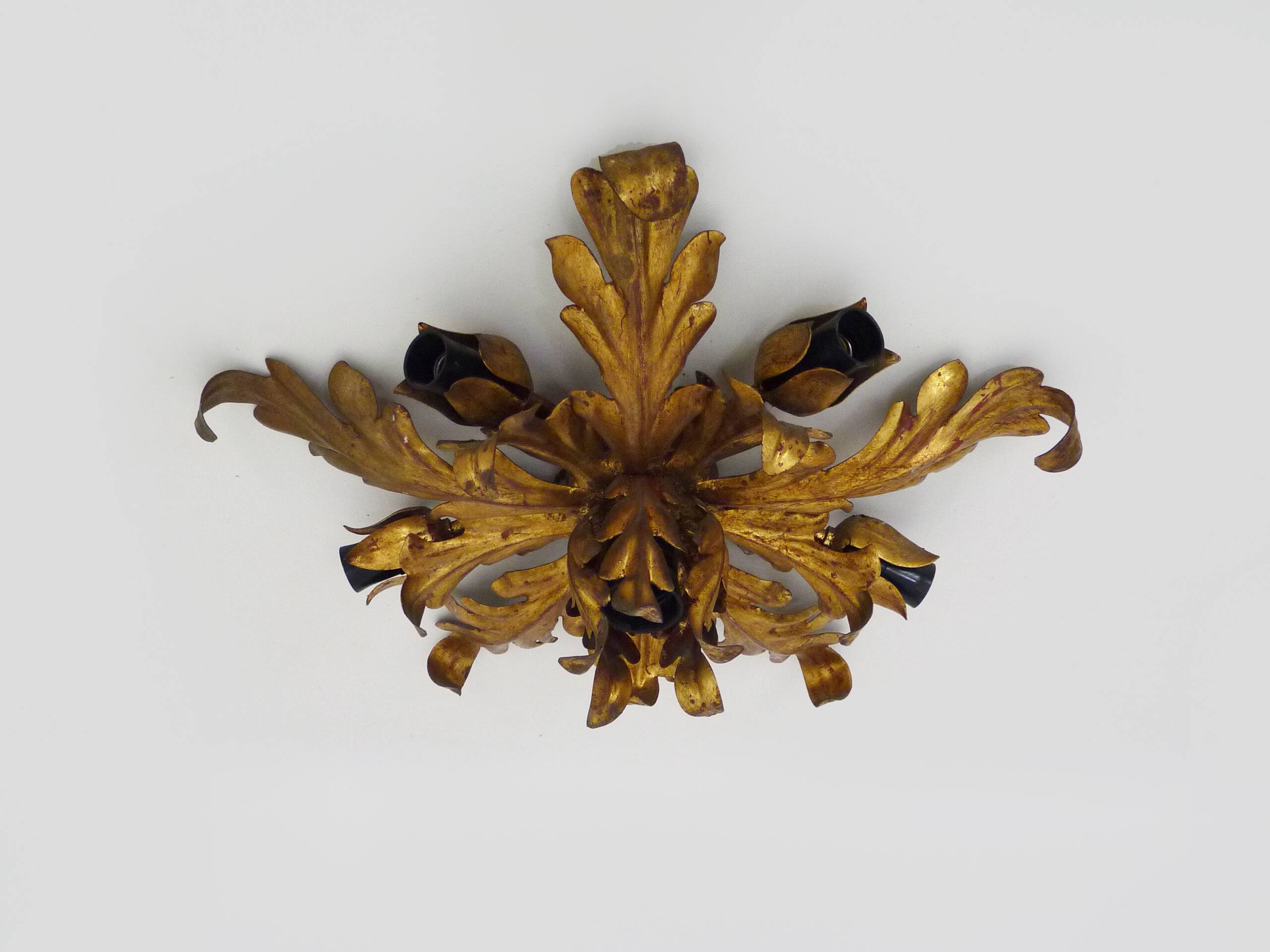 6-light golden leaf foliage ceiling light by Li Puma Firenze, Italy, 1960s