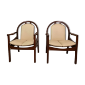 Paire de fauteuils Baumann vintage – cuir & bois massif – très bon état