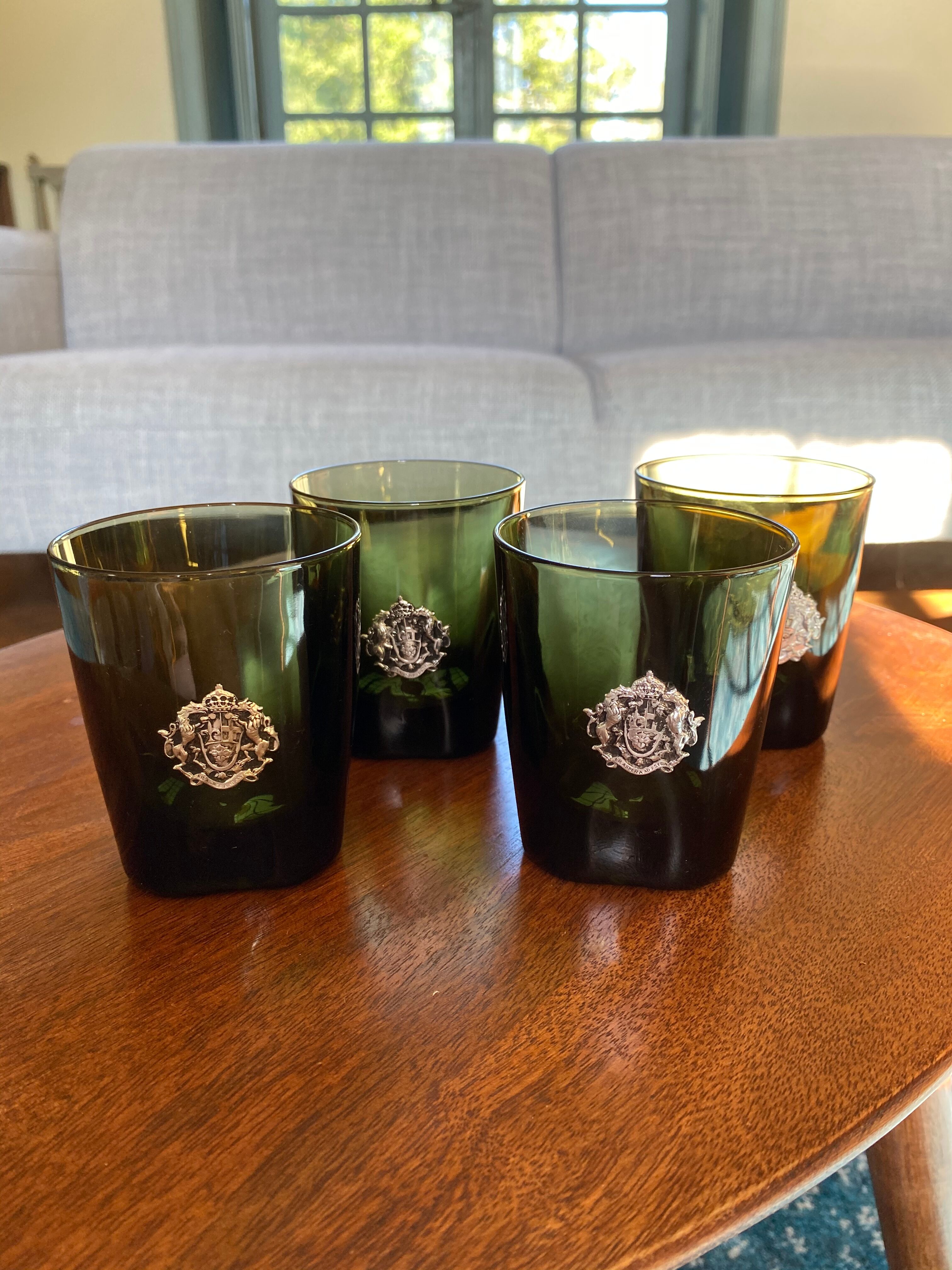 Lot of 4 old glasses with silver crest