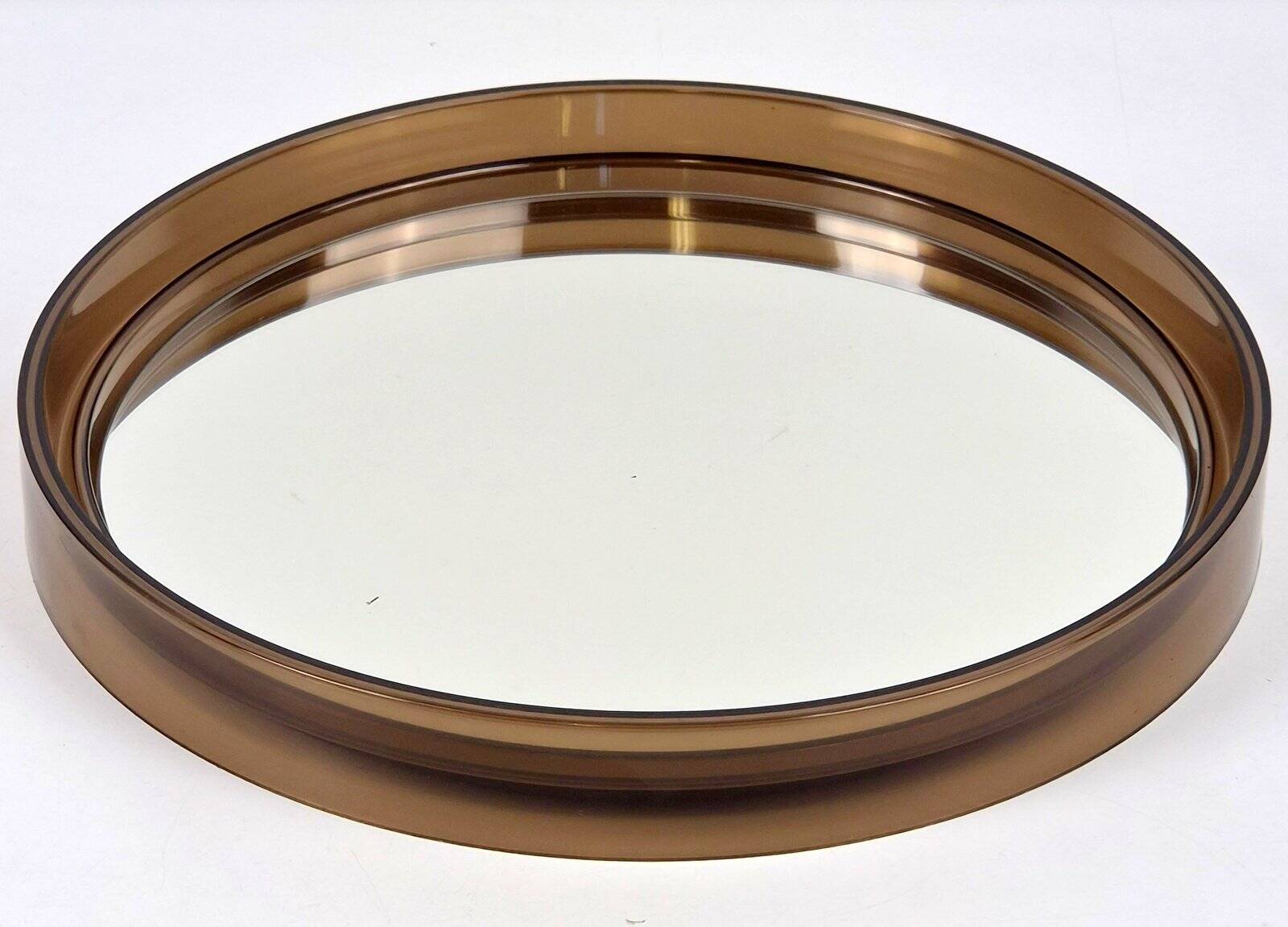 Vintage Round Smoked Brown Acrylic Mirror from Gilac, France, 1970s