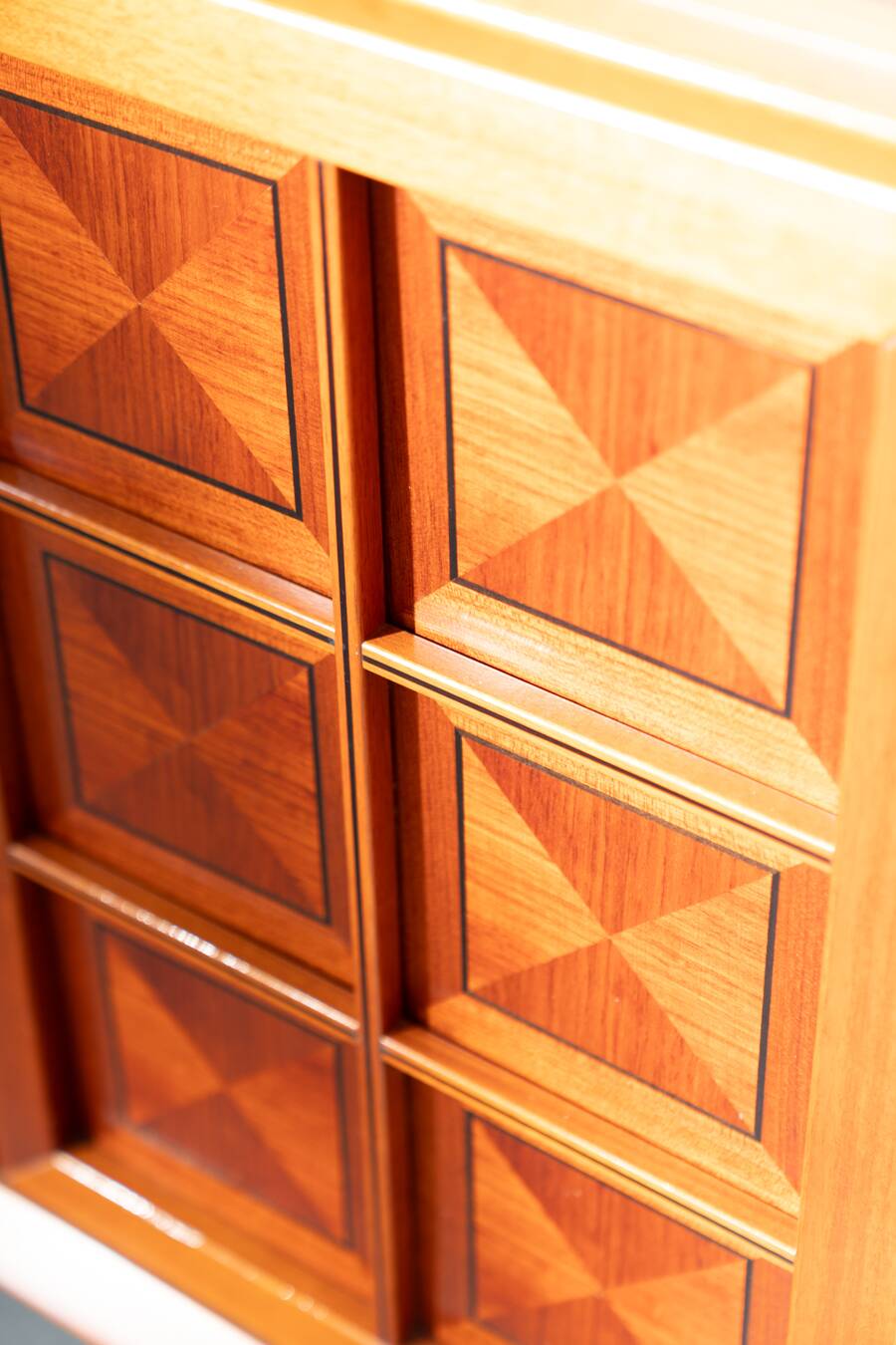 1970s Modular Corner Cabinet in Cherrywood with Glass and Carved Doors – “Fox Hunt” Design