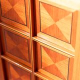1970s Modular Corner Cabinet in Cherrywood with Glass and Carved Doors – “Fox Hunt” Design