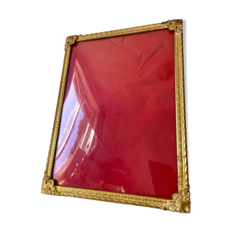 Vintage gold colored metal picture frame 24.5 cm x 18 cm convex glass