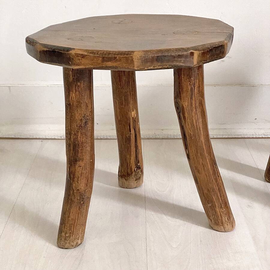 Pair of small 50's brutalist tripod stools