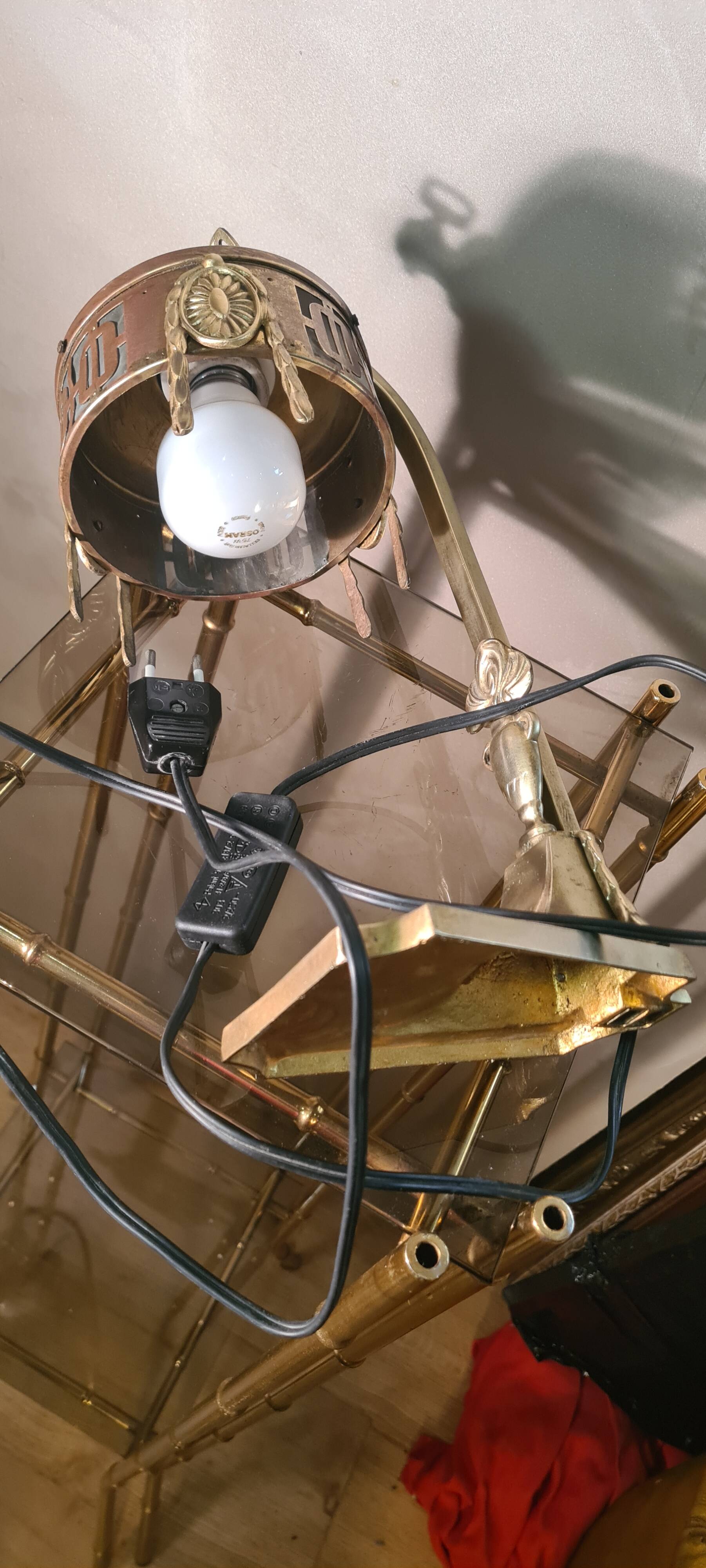 1900 bronze and brass art nouveau lamp, inspired by Napoleon 3, 35x18