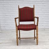 1970s, Danish armchair, striped red furniture wool, solid oak wood.