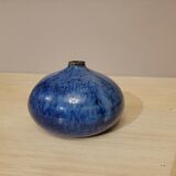 Vase boule en céramique émaillée bleu